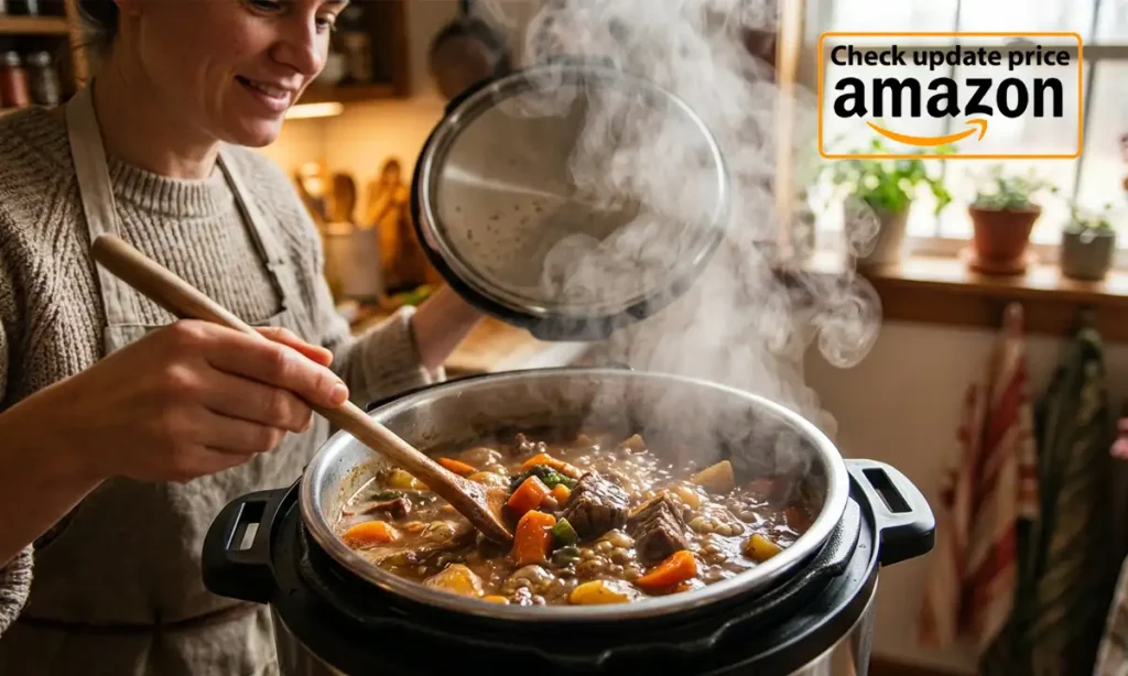 Cooking a rich hearty beef stew inside an Instant Pot.