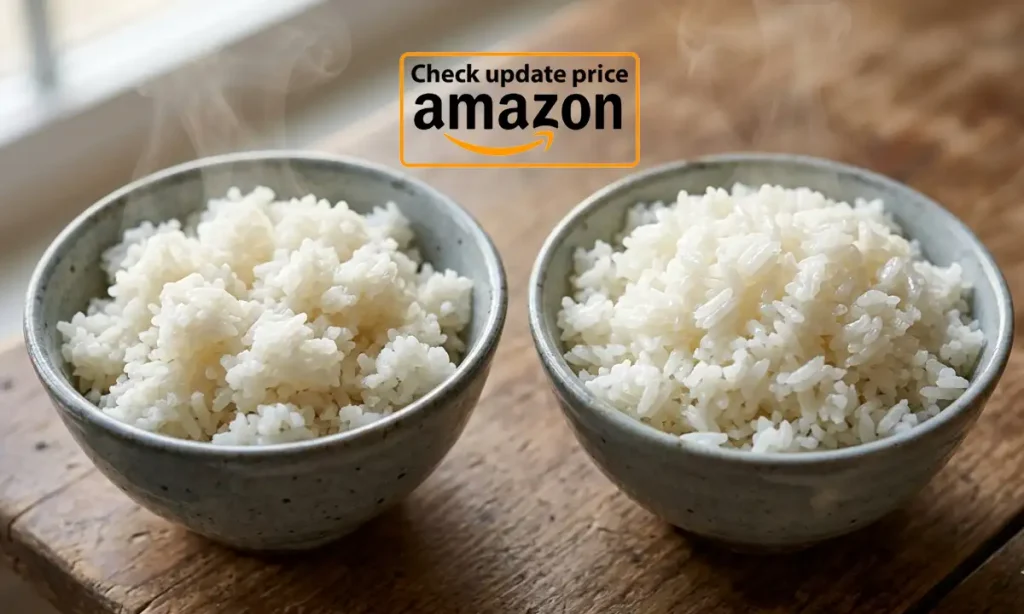 Fluffy white rice texture cooked in a rice cooker vs pressure cooker.